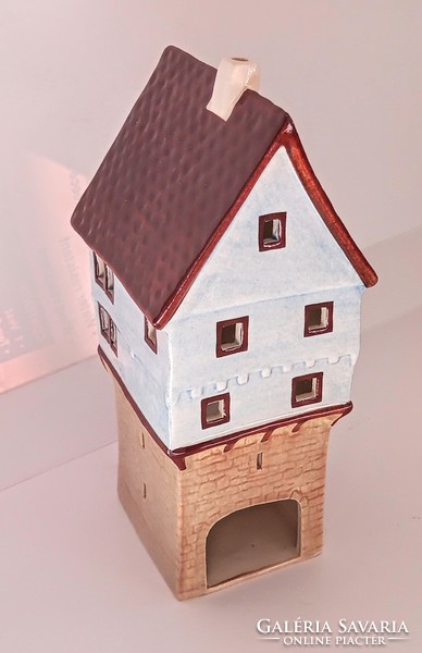 Középkori lakótorony világító modellje kerámiából 20cm mécsestartó