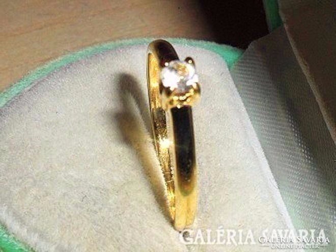 Art Deco Mest. Gyémánt köves Arany Gold Filled Soliter Gyűrű 7-7.5-es