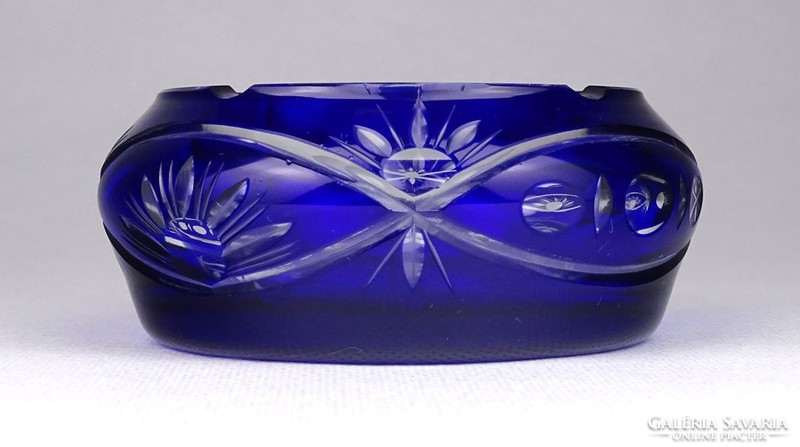 1G337 old blue crystal glass ashtray 9.5 Cm