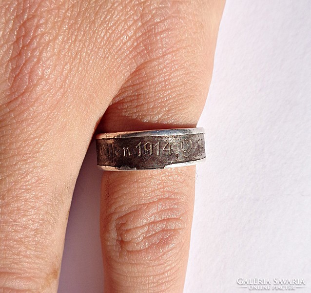1914-es, első világháborús német feliratos vas és ezüst gyűrű
