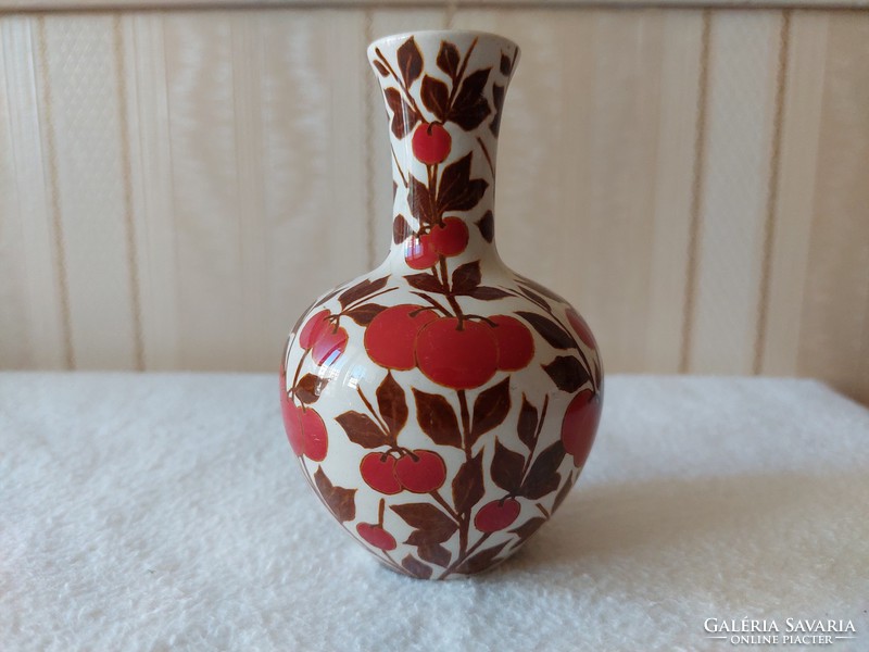 Zsolnay antique small vase with cherry decor