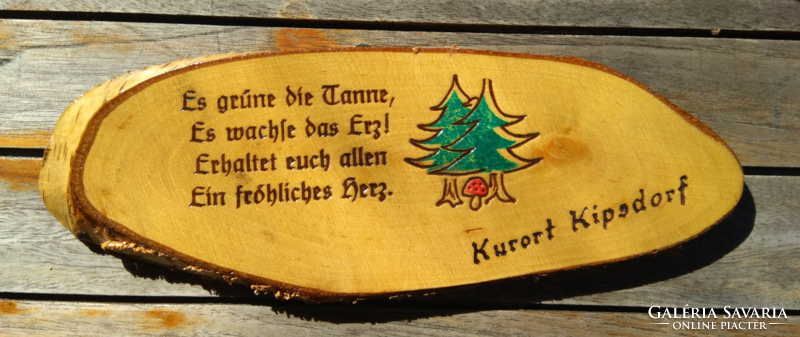 Also for Christmas! Retro ddr! Lacquered wooden board, German language, pine tree, - resort Kipsdorf monument
