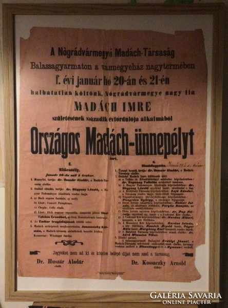 200. Madách évforduló . / Nógrád Vármegyei Madách Társaság Plakát 1923.