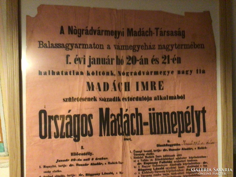 200. Madách évforduló . / Nógrád Vármegyei Madách Társaság Plakát 1923.