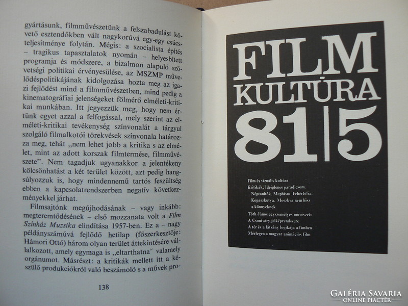 Hungarian Institute of Film Studies and film archive (1957-82, György szabó 1982, book in good condition, rare