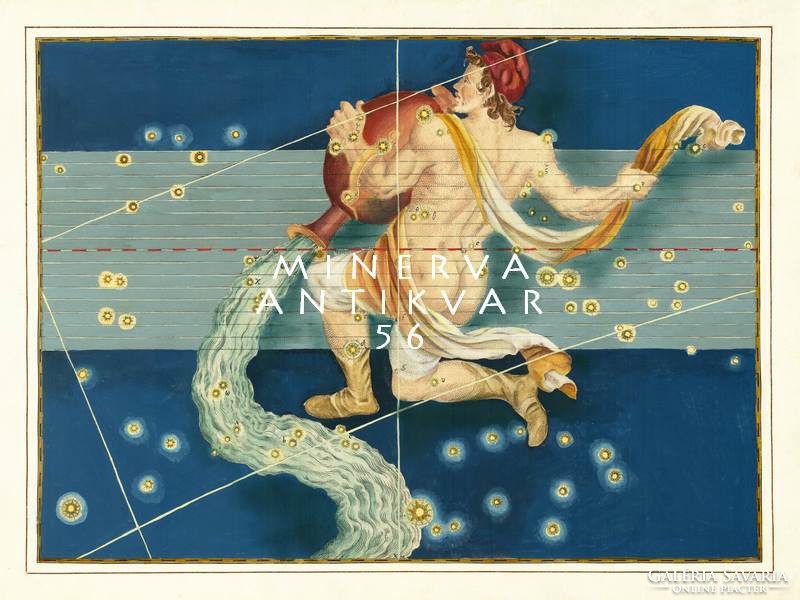 Aquarius - Vízöntő csillagkép konstelláció horoszkóp jegy Zodiákus REPRINT J.Bayer Uranometria 1625
