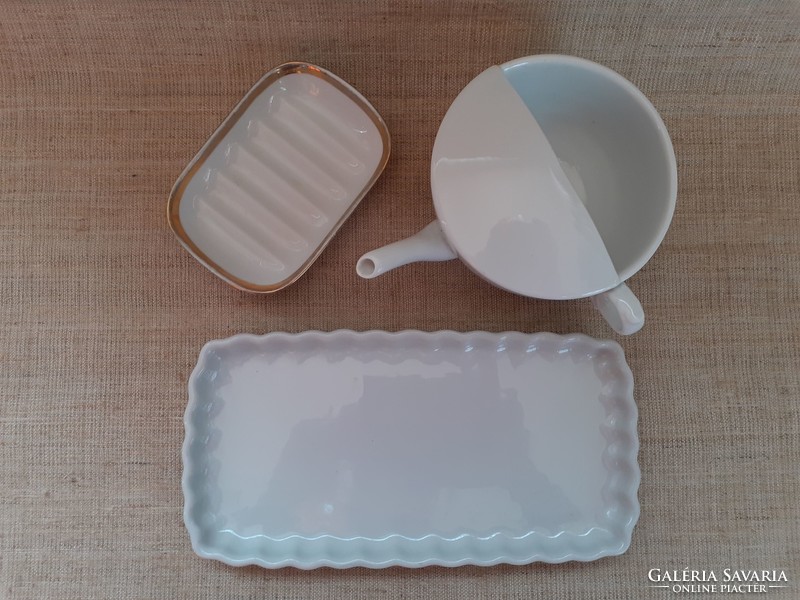 Antique white porcelain patient nurse set with drinking cup soap dish on porcelain tray
