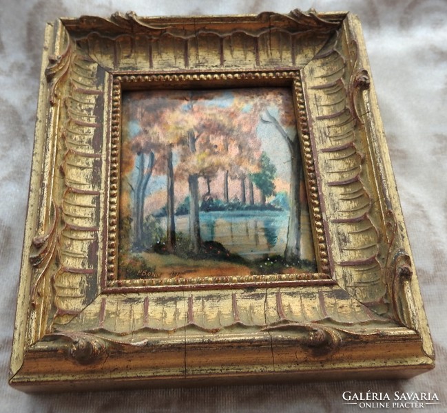 Limoges french fire enamel image - marked - autumn on the waterfront