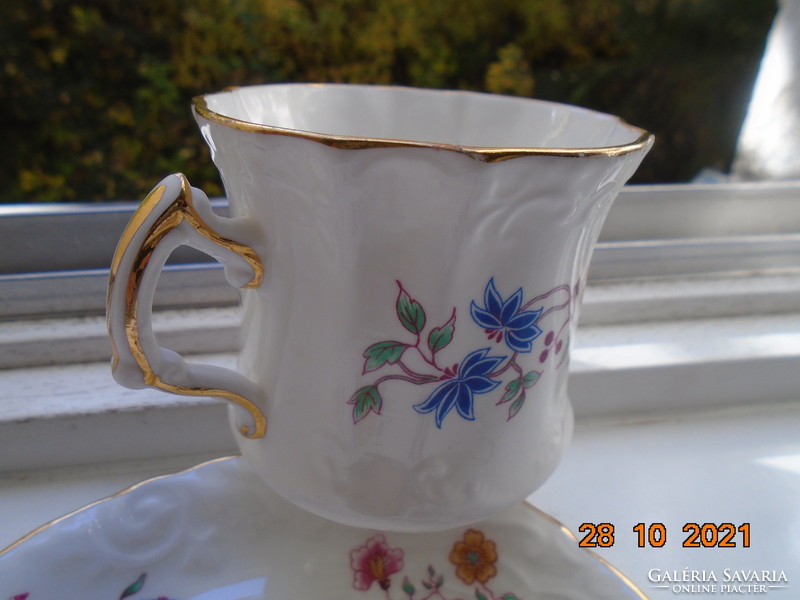 Hammersley csipkés,polikróm,paradicsommadaras ,dombormintás kézzel számozott teás csésze alátéttel