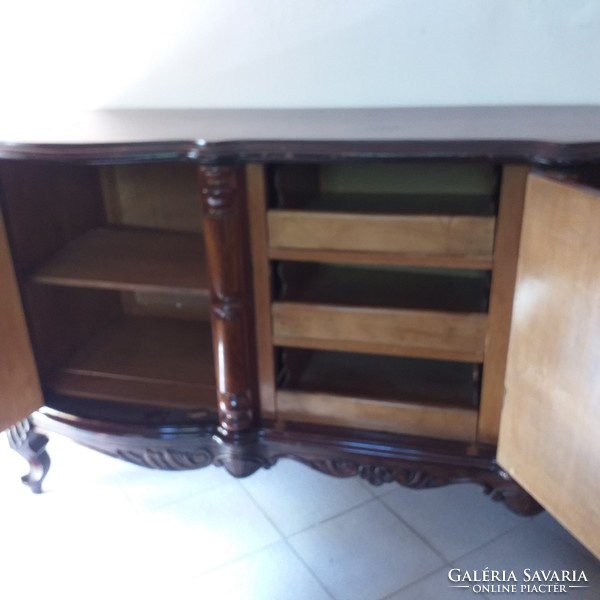 Old inlaid polished drawer serving cabinet with chest of drawers.