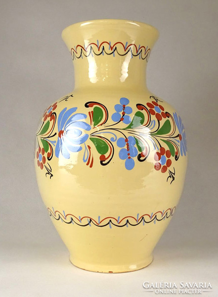 1G461 Régi nagyméretű hódmezővásárhelyi vajszínű mázas kerámia váza 32 cm