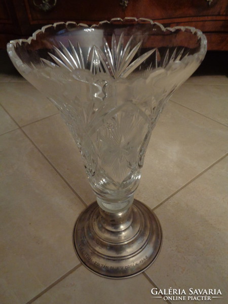 Large silver crystal vase with base