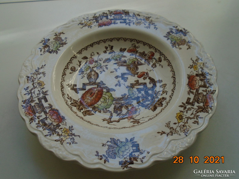 Antik CROWN DUCAL angol porcelán tányér színes kínaizáló FORMOSA mintával, dombor gyümölcs mintával