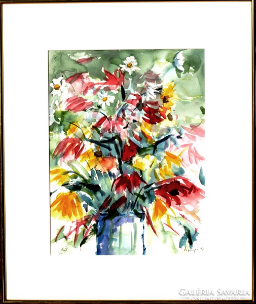 Expressive flower still life, 1997 - watercolor, framed