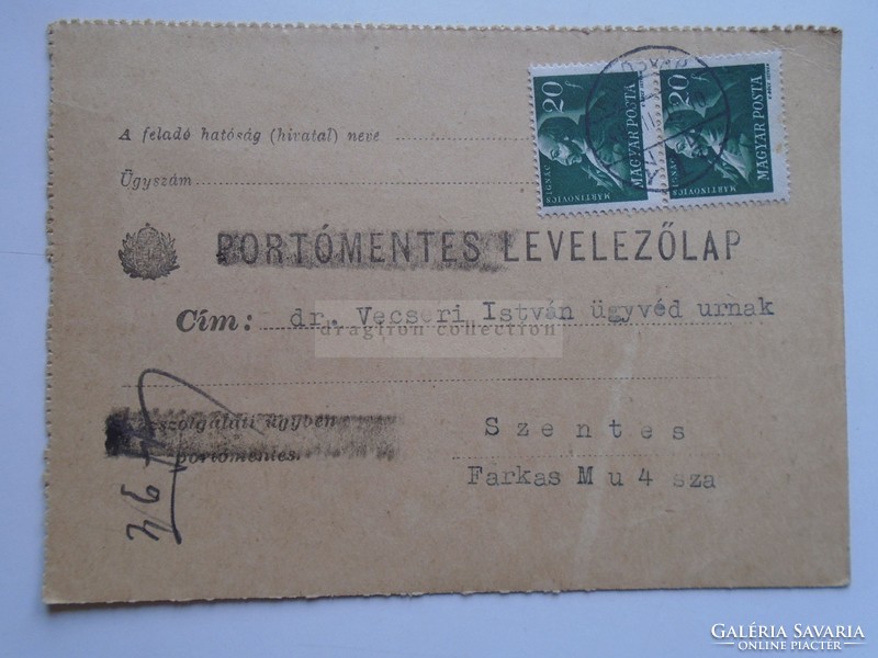 D185263 postcard kaposvár 1948 -addressed to the lawyer István Vecseri -szentes