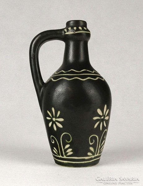 1G472 old black ceramic jar with handles