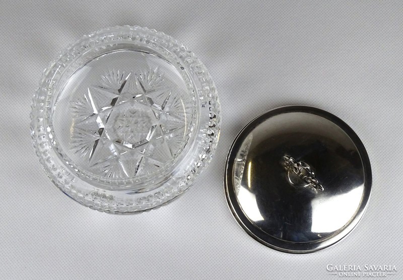 1G394 old silver lid crystal bonbonier