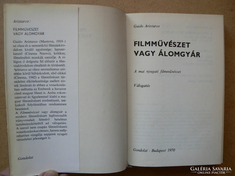 FILMMŰVÉSZET VAGY ÁLOMGYÁR, GUIDO ARISTARCO 1970 (FELTRINELLI 1965), KÖNYV JÓ ÁLLAPOTBAN,