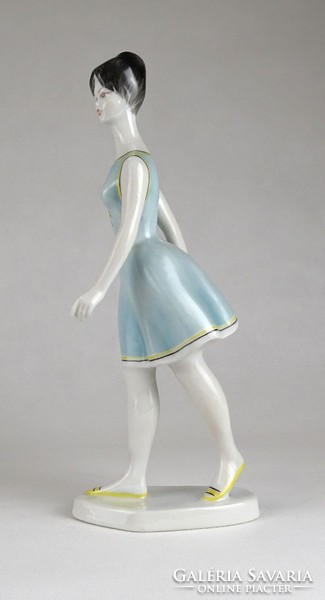 1G522 raven house porcelain blue dress walking woman statue 25 cm