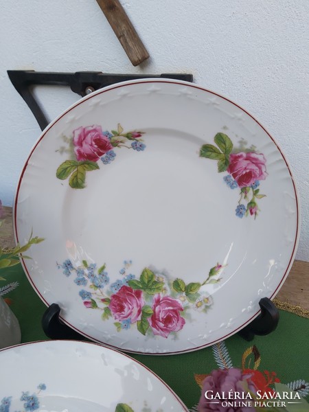 Gyönyörű virágos lapos + mély  tányérok tányér  porcelán  rózsás virágos Gyűjtői darab