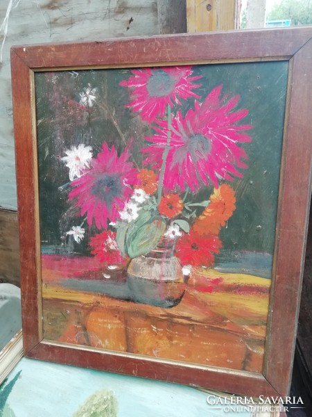 Színes virág csendélet olaj karton festmény