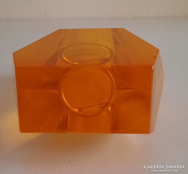 Muránói kristály csiszolt üveg gyertyatartó, narancssárga