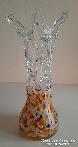 Retro Czech blown glass vase with openwork ornament