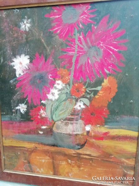 Colorful flower still life oil cardboard painting