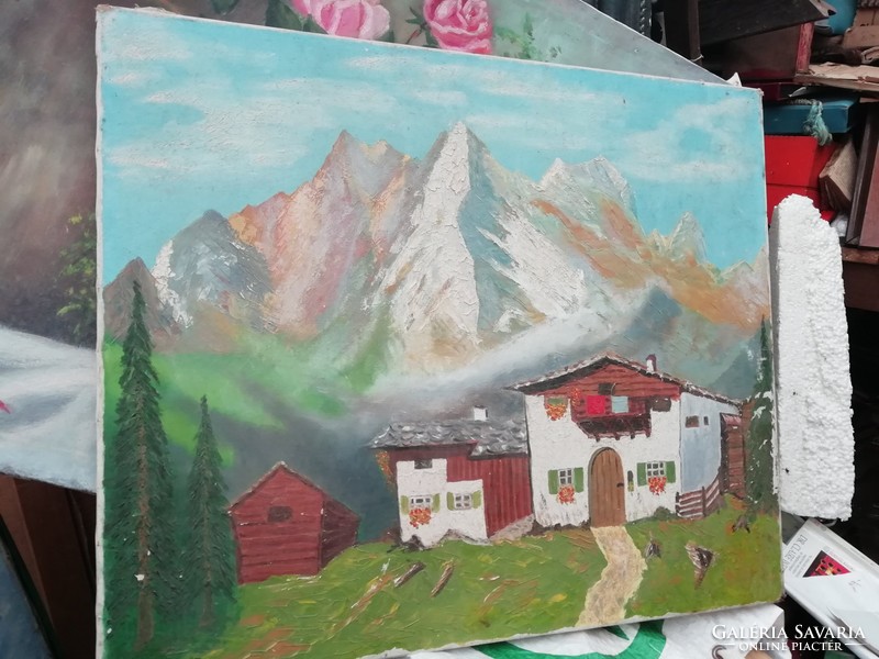 Alpine still life oil on canvas painting
