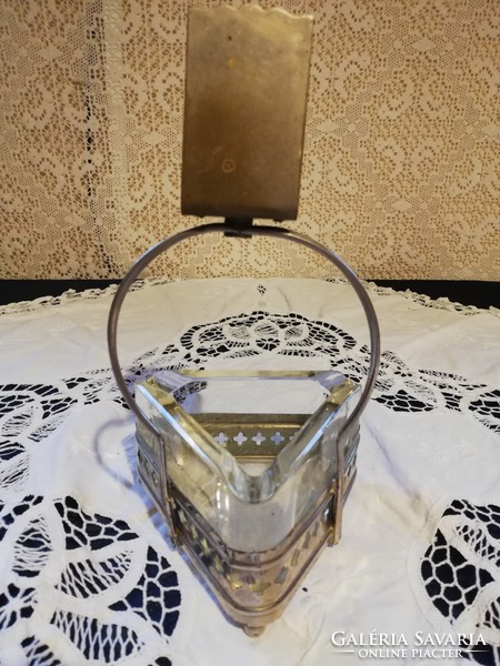 Anti art deco silver plated metal smoking set with cast glass ashtray for sale!