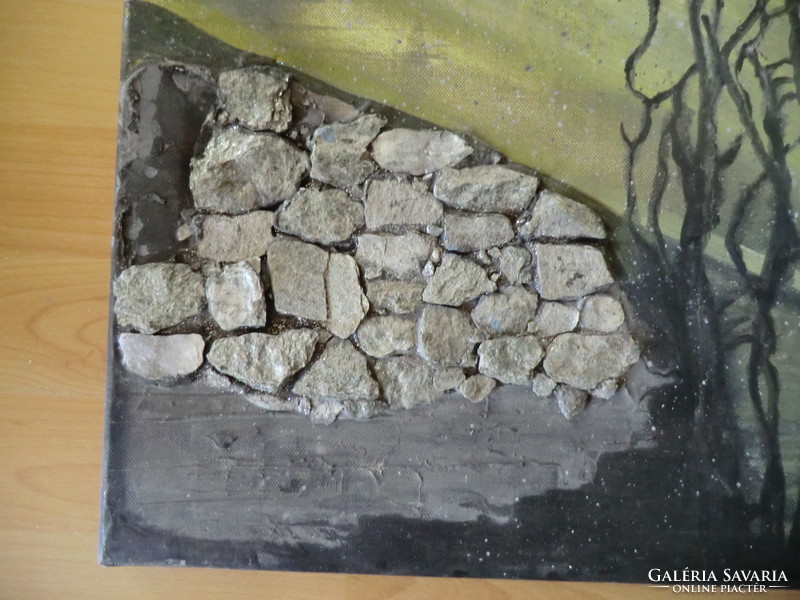 Vászonkép a kövek ráragasztva, térbeli hatását növelik 50x40 cm
