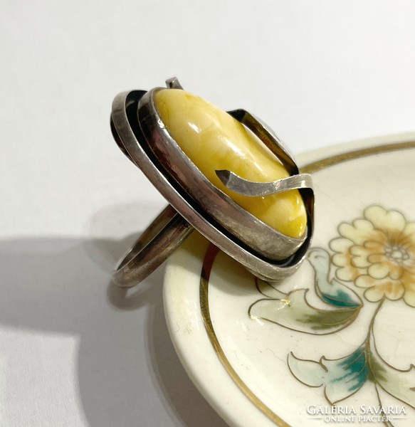 Silver ring with honey amber