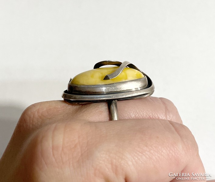 Silver ring with honey amber