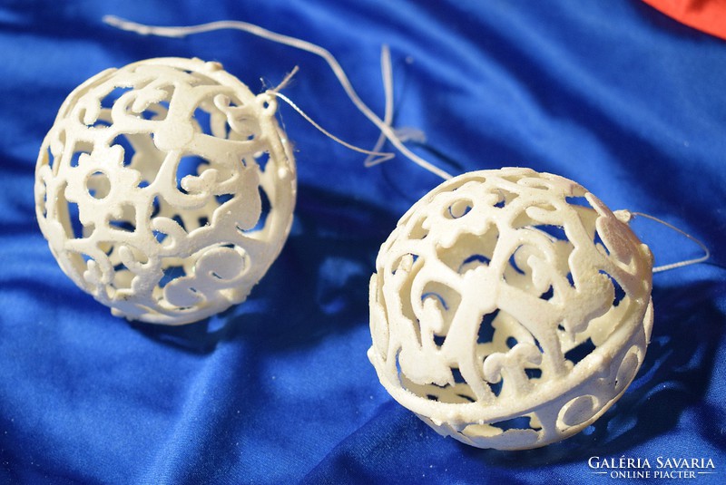 Old retro Christmas tree decoration with plastic glitter openwork pattern sphere 2pcs.
