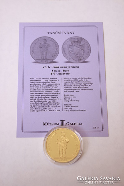 Történelmi aranypénzek - 8 dukát Bern 1797 utánveret