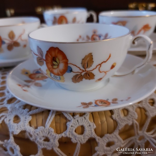 Antik német Thomas Bavaria porcelán teás készlet, egyedi különleges mintával, jelzett, hibátlan
