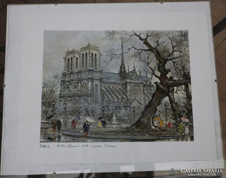 Paris Notre Dame at le square V. Viani művész nyomat - jelzett