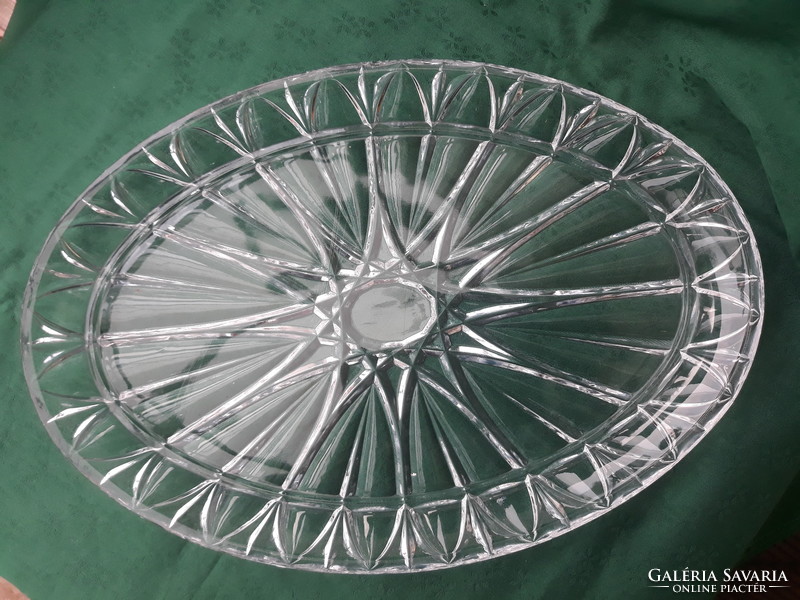 Old, thick-walled, polished glass, oval serving tray. Weight: 2.255 kg! Cheaper!