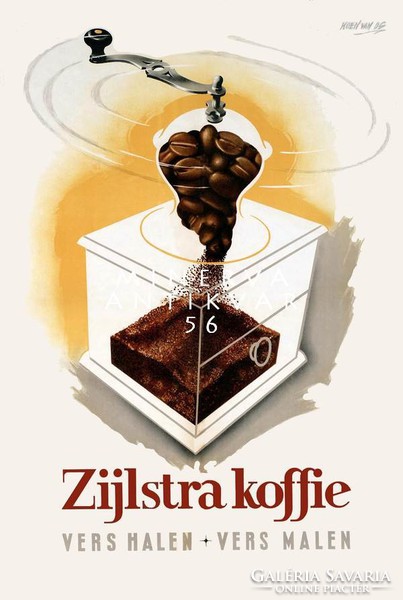 Vintage régi antik holland kézi tekerős kávédaráló kávéőrlő hirdetés reklám plakát REPRINT