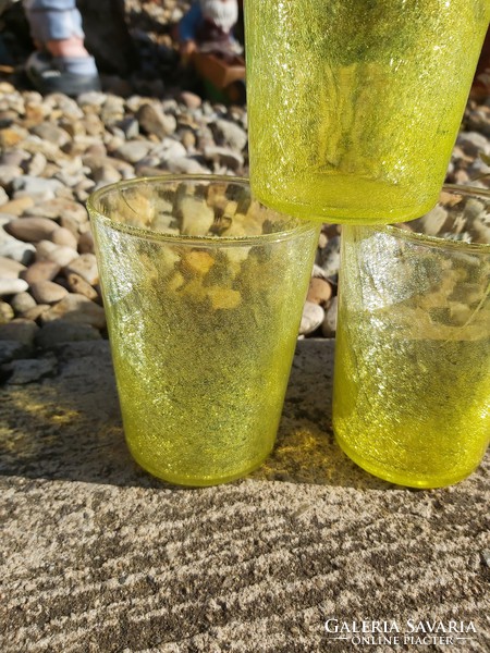 3 db ritka sárga  pohár poharak  repesztett Gyönyörű  Fátyolüveg fátyol karcagi berekfürdői üveg