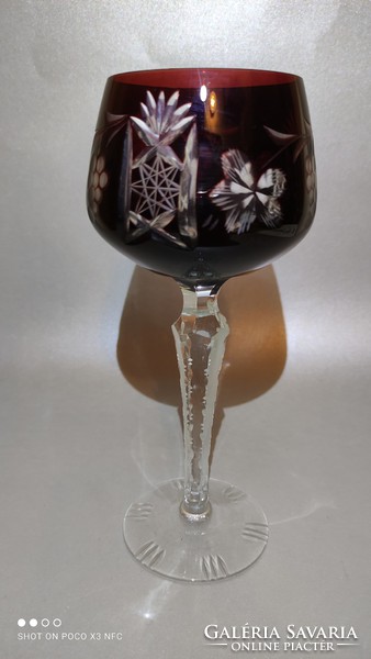 Bordó marsala mintás csiszolt  kristály boros pohár