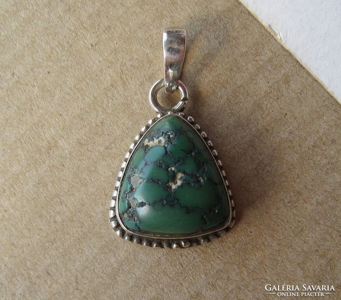 Különleges, régi zöld türkiz ezüst medál