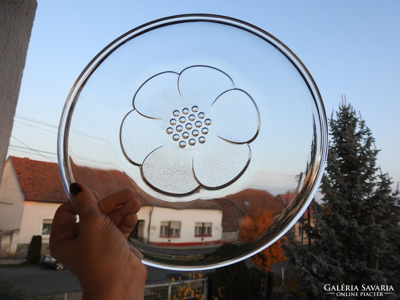 Nagyméretű francia vastag plasztikus virágmintás üvegtál - edényalátét