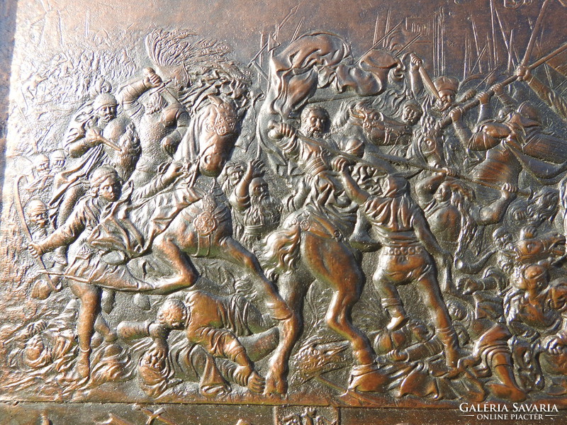 Galvanoplasztika bronz kisplasztika falikép fa keretben  Grundwald 1940 PRZYJACIDLOM WEGIERSKM ZALOG
