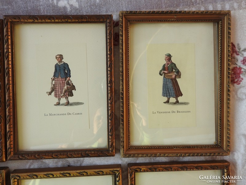 Old French print collection - professions - 9 framed color art prints in one