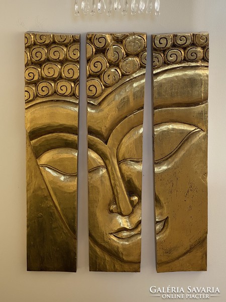 Buddha 3 osztatú panelkép - aranyszínű