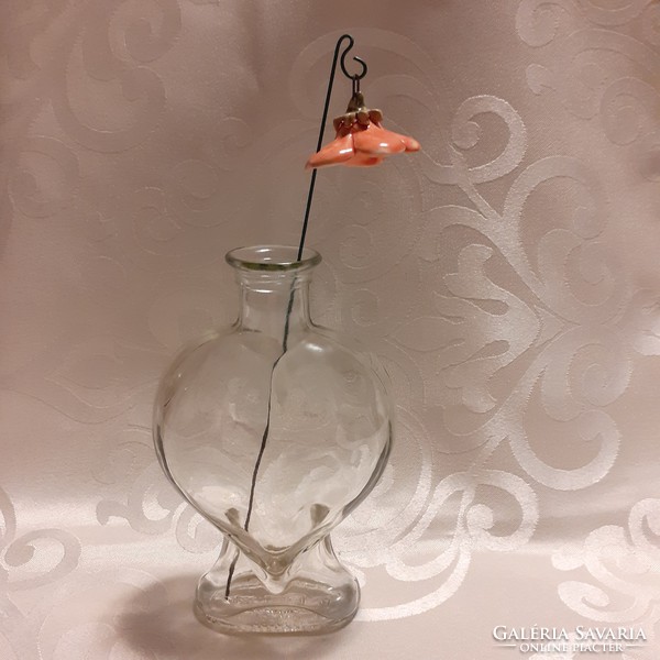 Heart shaped vase with gift ceramic flower