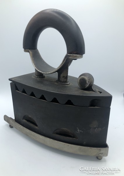 Antique charcoal iron with metal holder