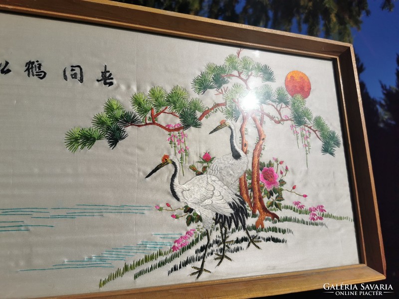 Chinese embroidered silk picture with a stork, , 30x43