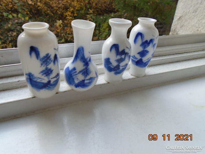 4 miniature eggshell porcelain vase with hand-painted unique cobalt blue kangxi patterns